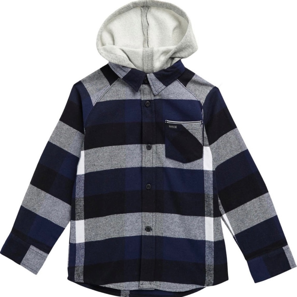 Hurley’s boy’s fleece hooded check print Shacket.   Size 5 US